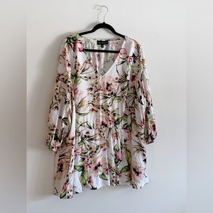 Lane Bryant size 26/28 blouse. White w/ pink & green floral pattern.